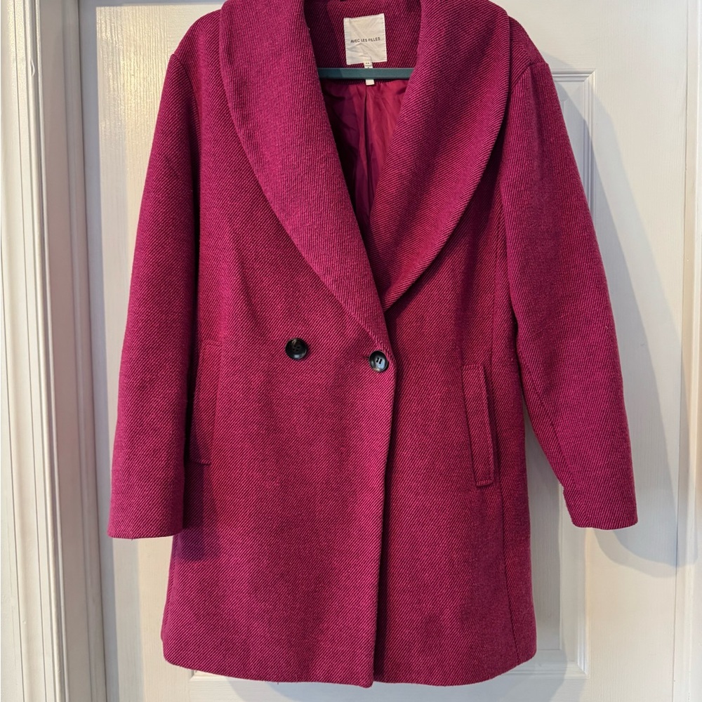 Gorgeous Women's Double-Breasted Fuschia Pink Coat XS Avec Les Filles Worn Twice